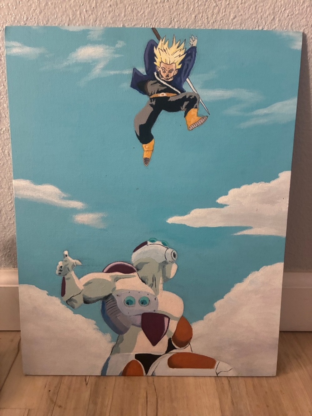 Dragon Ball Z Inspired Canvas Art - Sky Battle Scene - Blue/White/Yellow